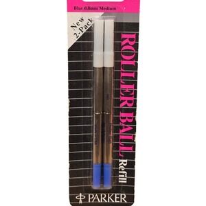 2 Original Parker Roller ball Blue Pen Refills Sealed Packs 0.8MM Medium 32225